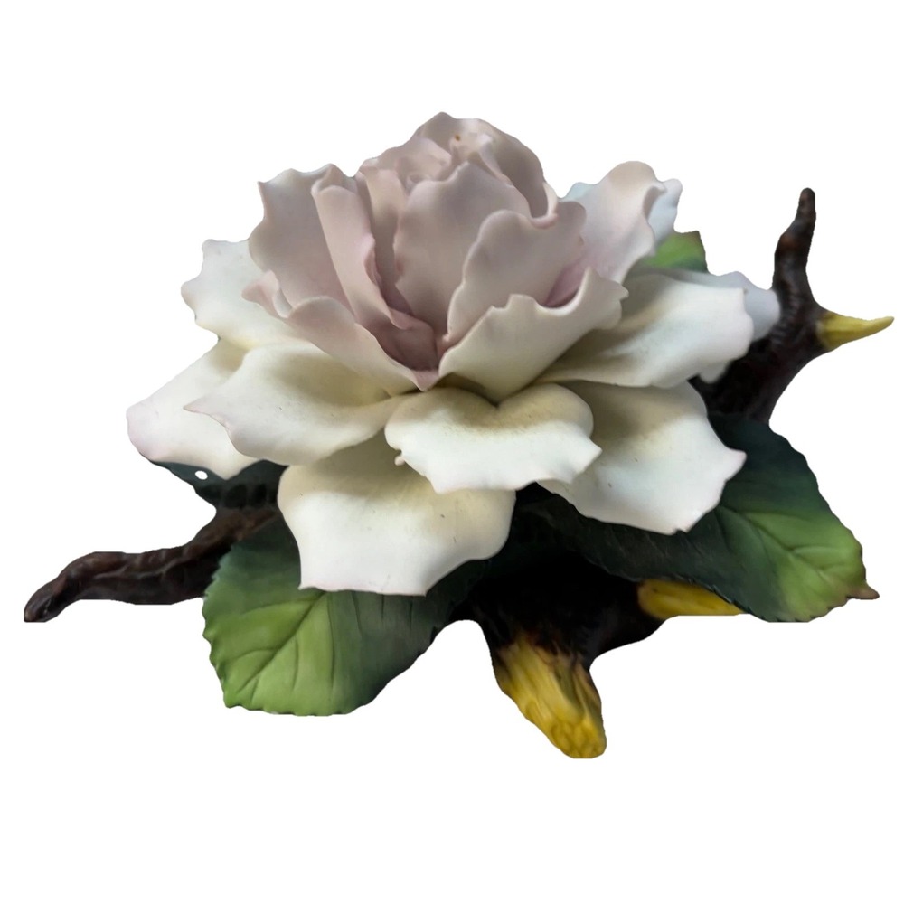 Andrea by Sadek Porcelain Pink Rose Flower Figurine on Branch 15670